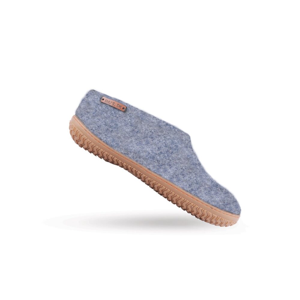 Ulltofflor (100% ren ull) - Modell Denim med gummisula